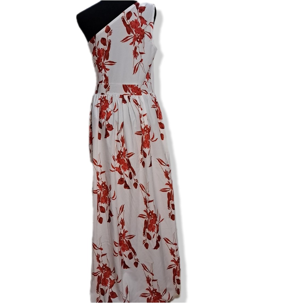 Asymmetrical One Shoulder Floral Red/White Maxi Dress Large